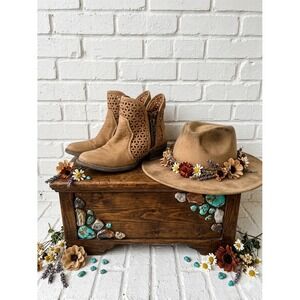 Circle G🤎Corral Floral Laser Cut western Leather Ankle Boots boho festival 7
 7